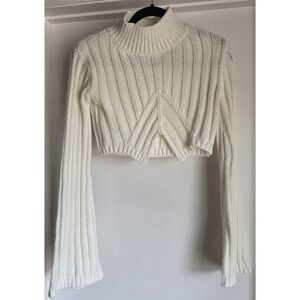 Blanc Clothing Sweater Women S Mock Neck Long Sleeve White Ribbed Pullover Top